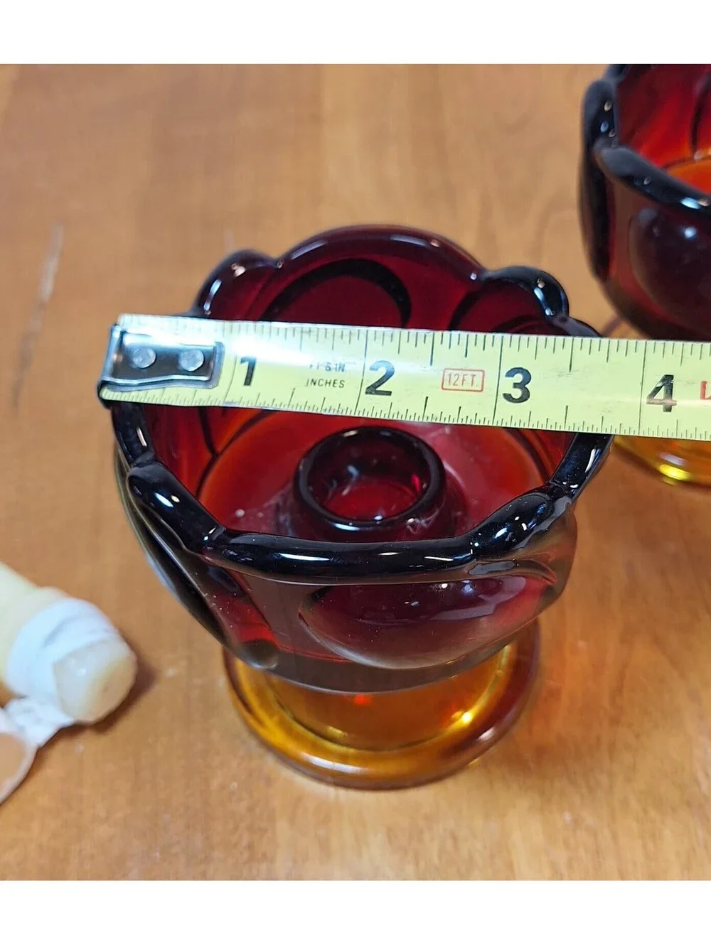 Vintage Indiana Glass Tiara Leaf Sunset Amberina Candlestick Holders Set 2